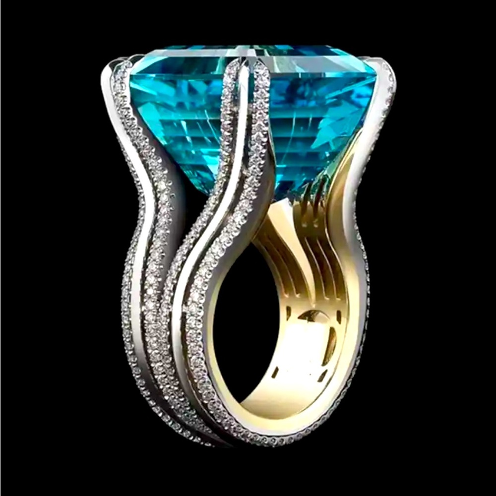 Beautiful four prong blue stone round silver stone ring